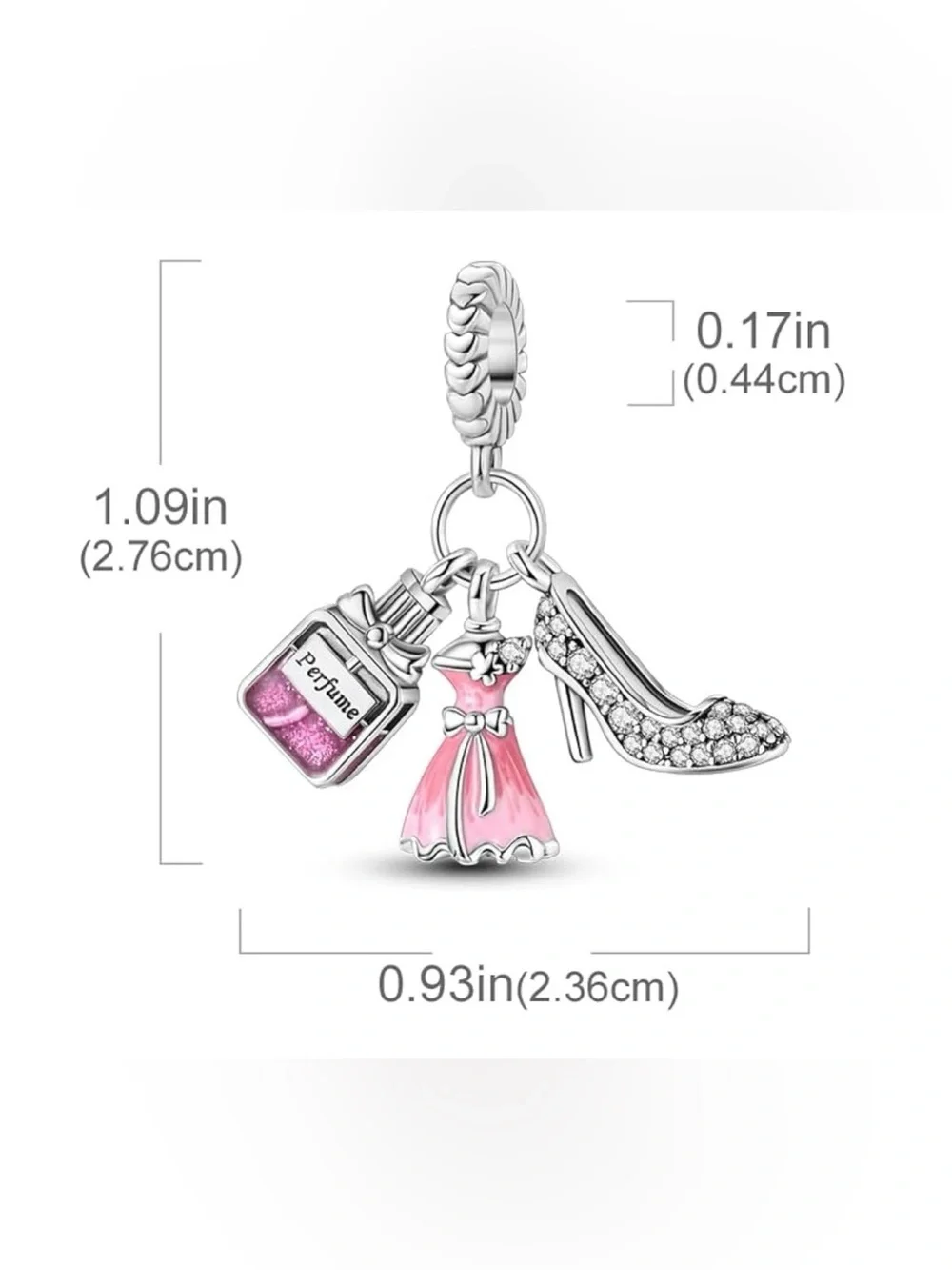 ⭐️ Perfume Dress High Heel Pink Crystal Bracelet Charm-New